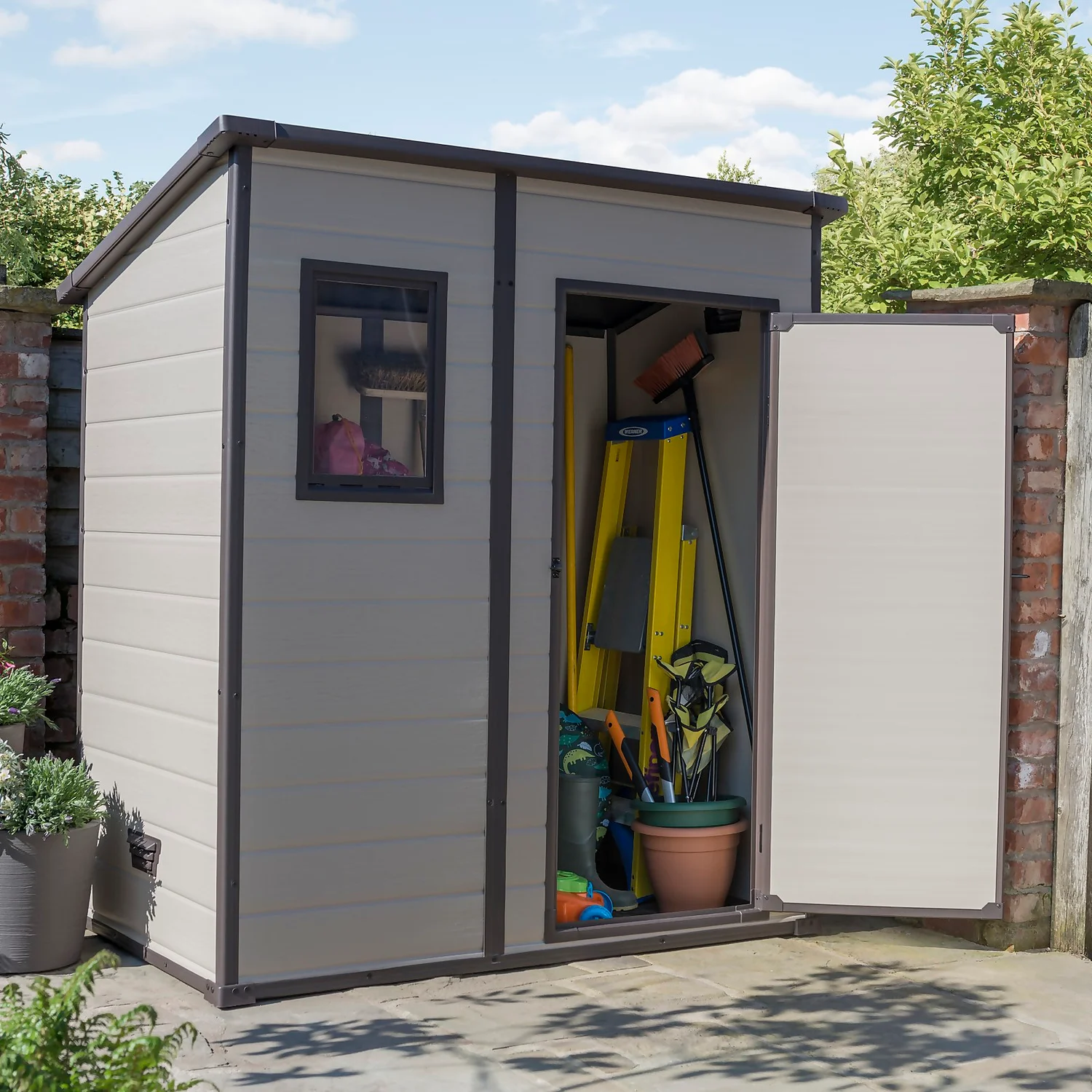 Keter Manor 6 X 4ft Outdoor Garden Pent Storage Shed - Beige/Brown - Image 2