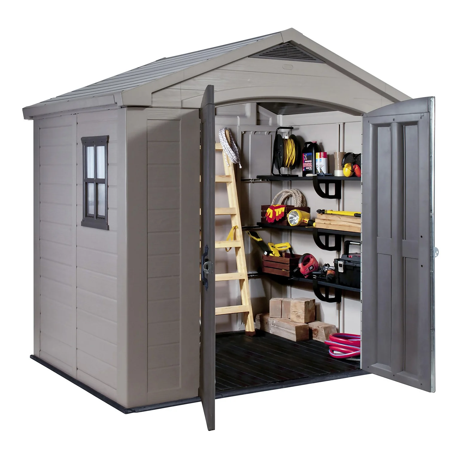 Keter Factor 8 X 6ft Outdoor Garden Apex Storage Shed - Beige/Brown - Image 3