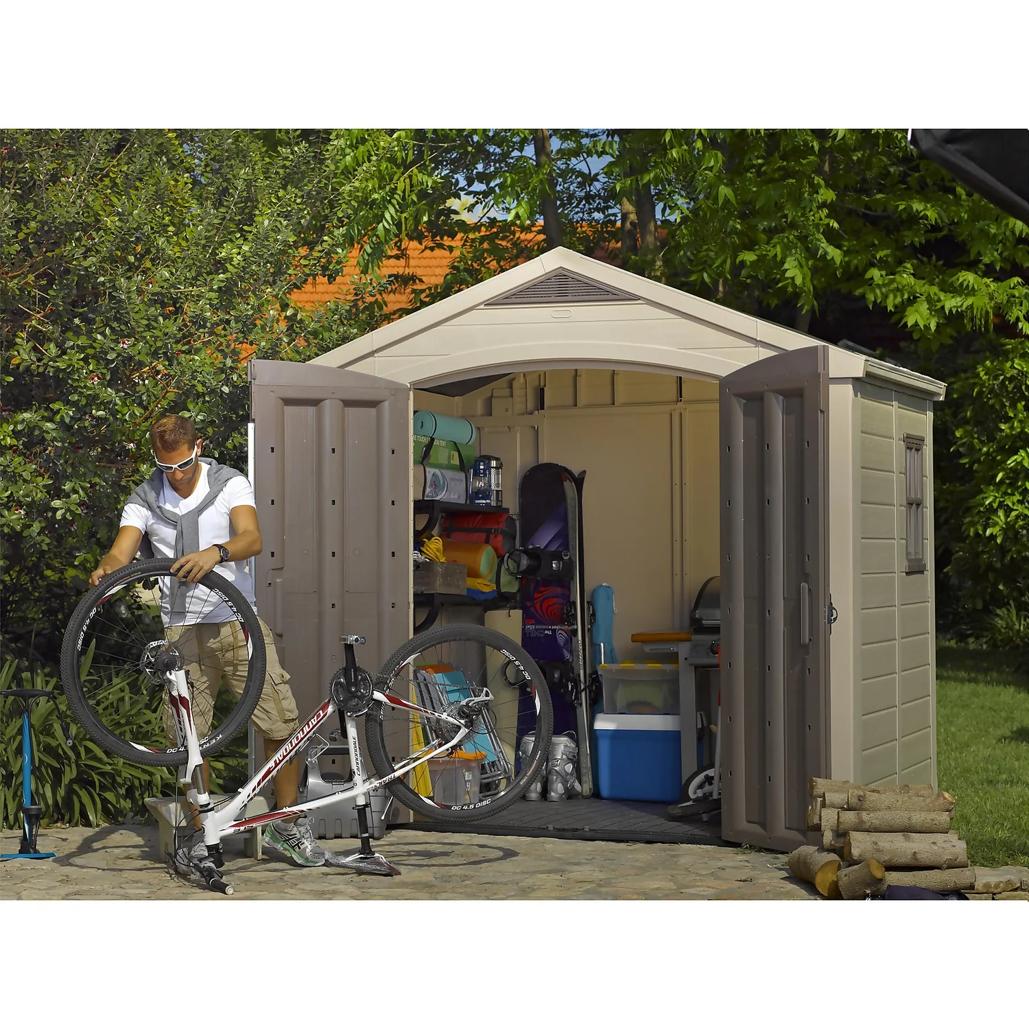Keter Factor 8 X 6ft Outdoor Garden Apex Storage Shed - Beige/Brown - Image 2