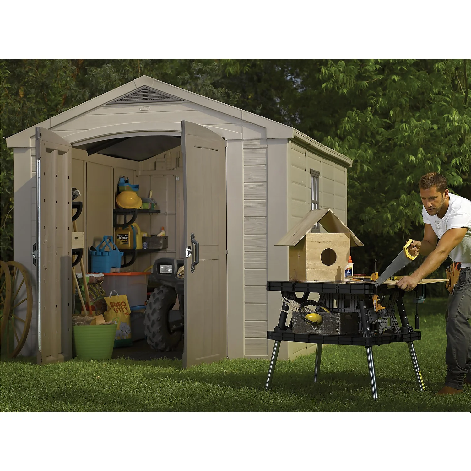 Keter Factor 8 X 11ft Outdoor Garden Apex Storage Shed - Beige/Brown - Image 2