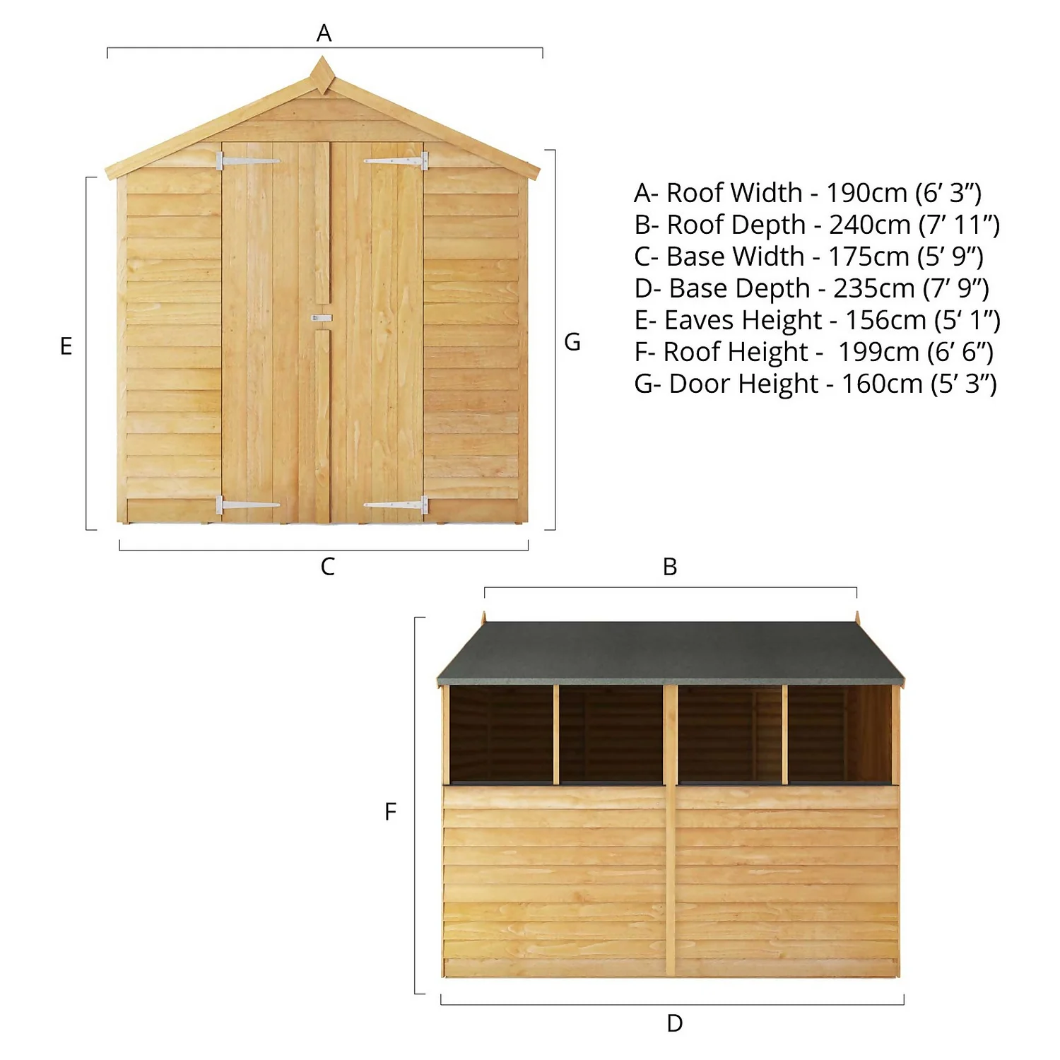Mercia 8 X 6ft Overlap Double Door Apex Shed - Image 9