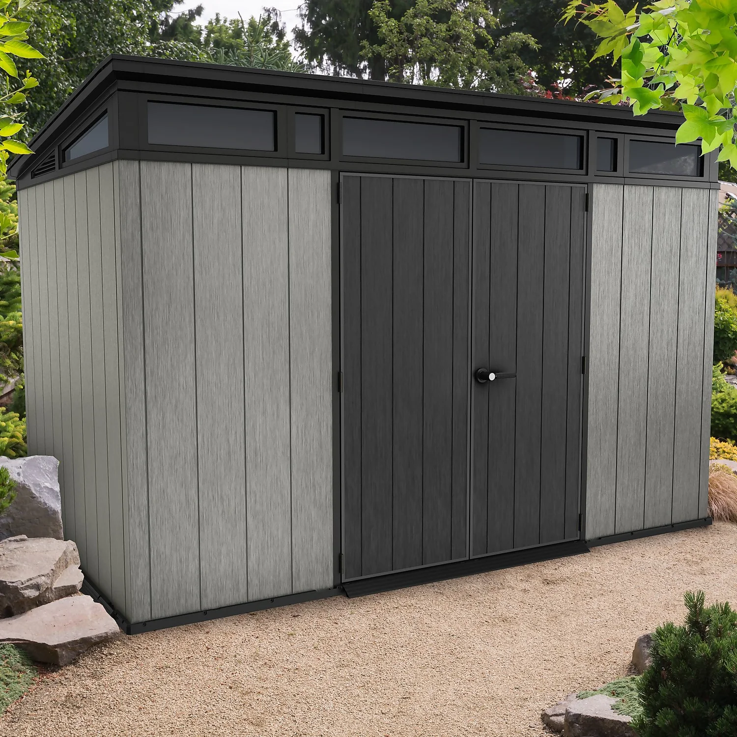 Keter Artisan 11 X 7ft Outdoor Plastic Garden Storage Pent Shed - Grey - Image 2