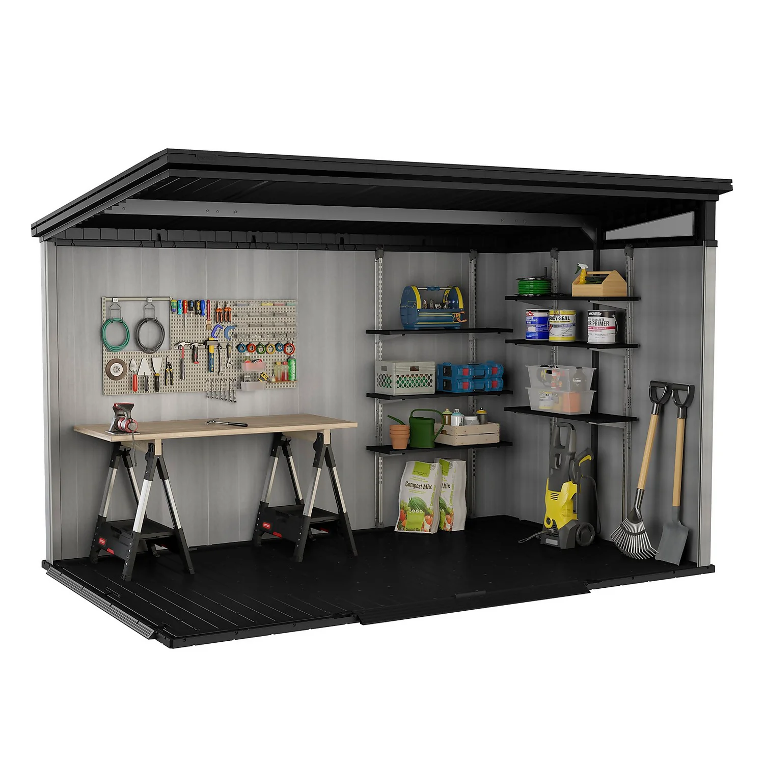 Keter Artisan 11 X 7ft Outdoor Plastic Garden Storage Pent Shed - Grey - Image 10