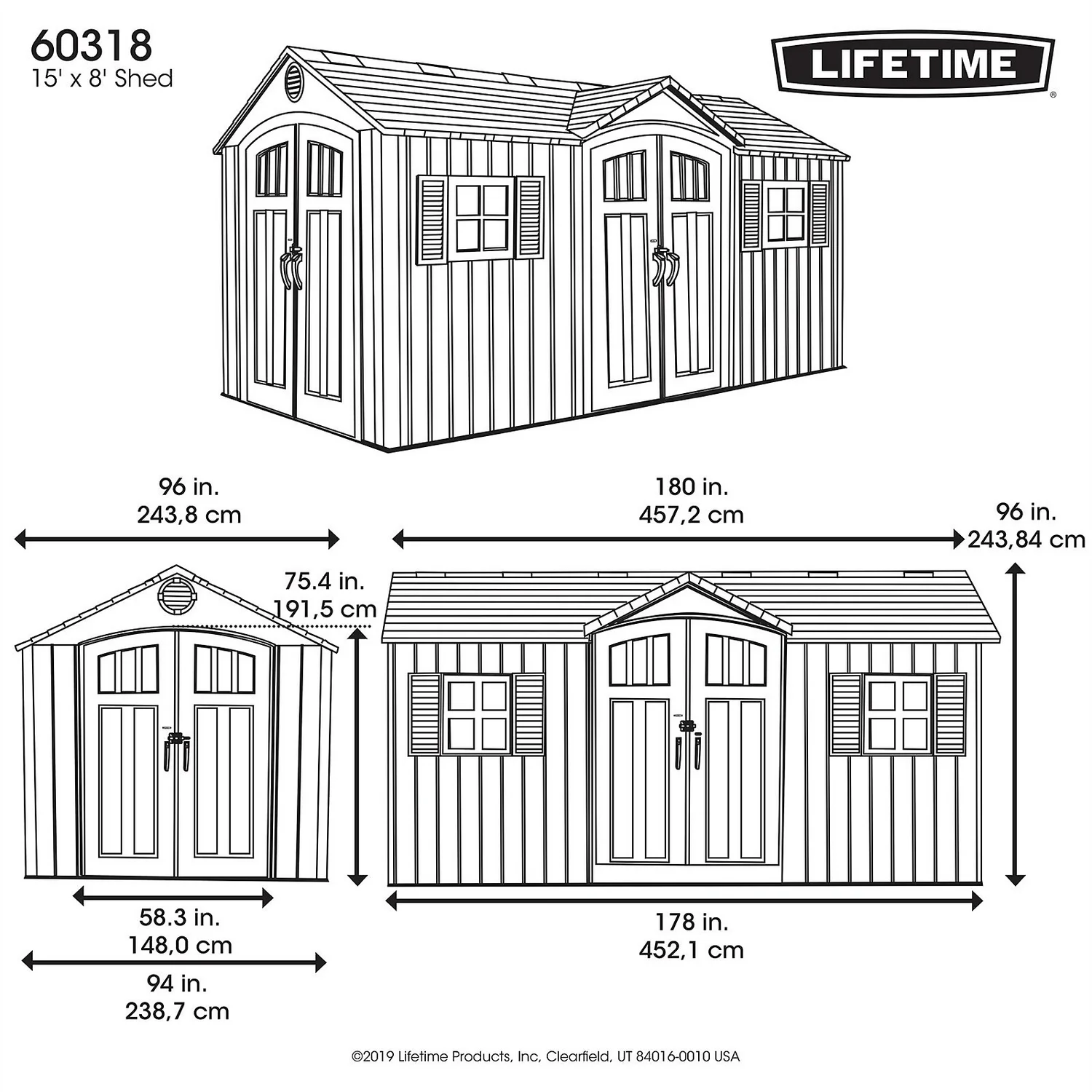 Lifetime 15x8 Ft Rough Cut Dual Entry Outdoor Storage Shed - Image 10