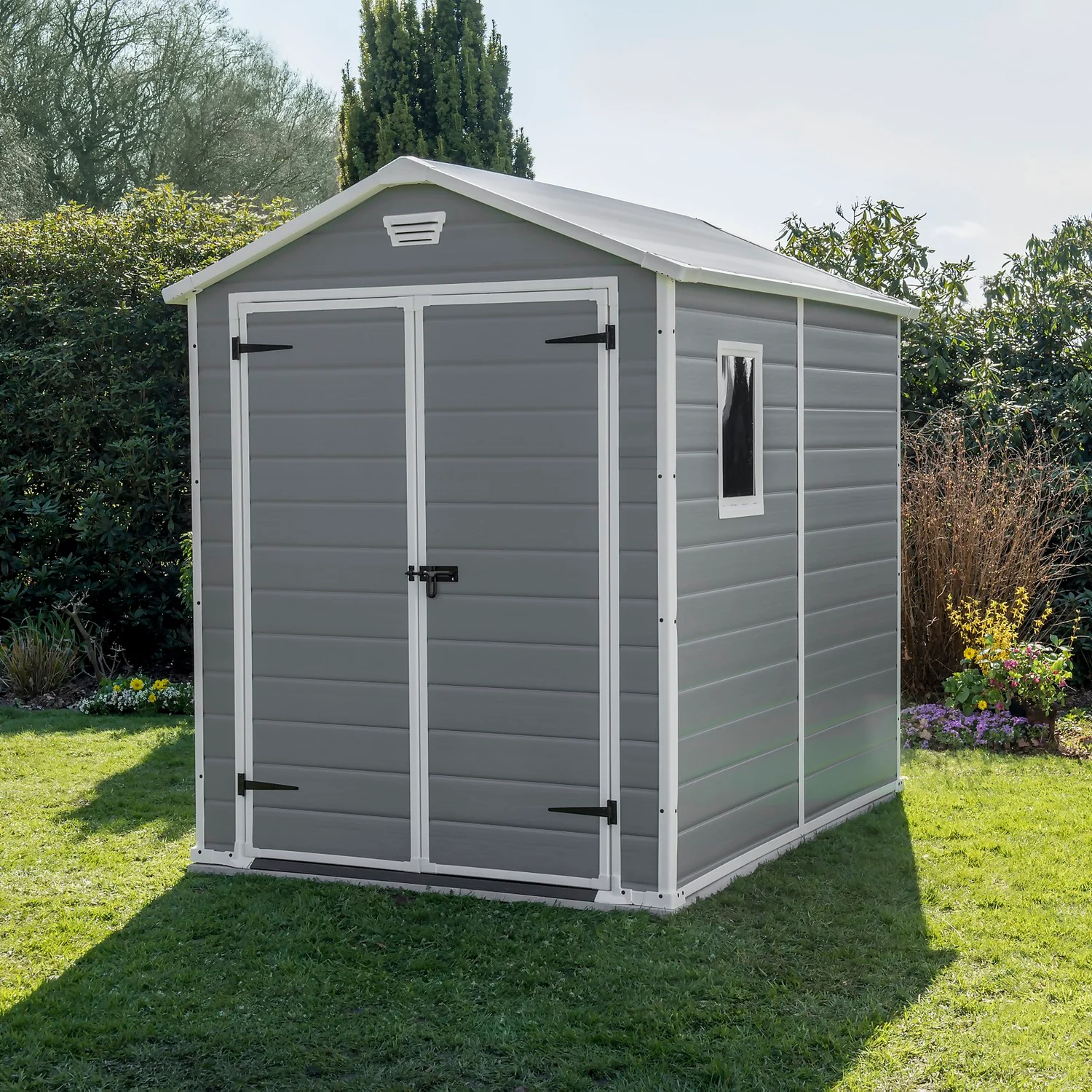 Keter Manor 6 X 8ft Outdoor Garden Apex Storage Shed - Grey - Image 2