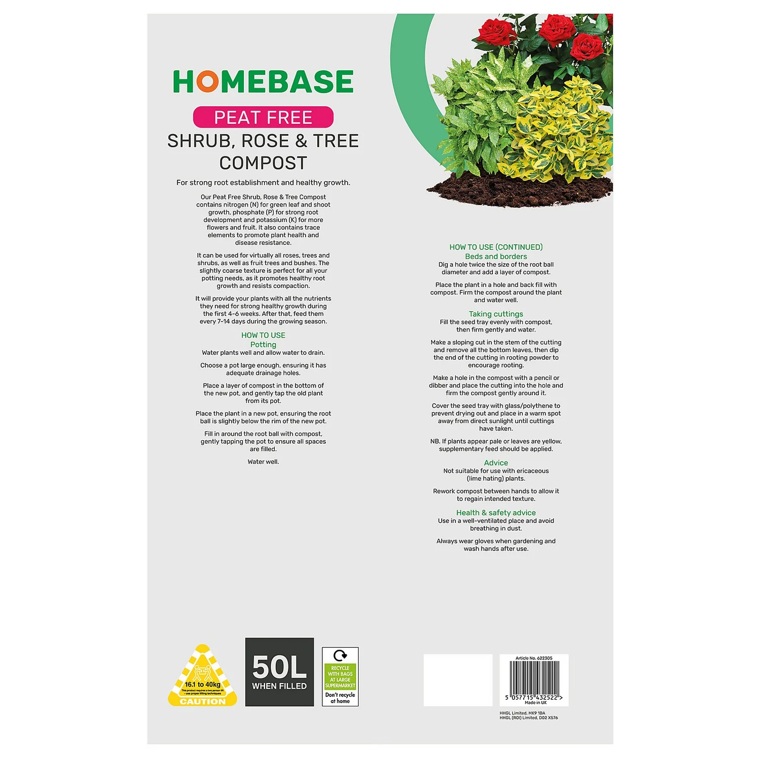 Homebase Peat Free Shrub Rose Tree Compost - 50L - Image 2