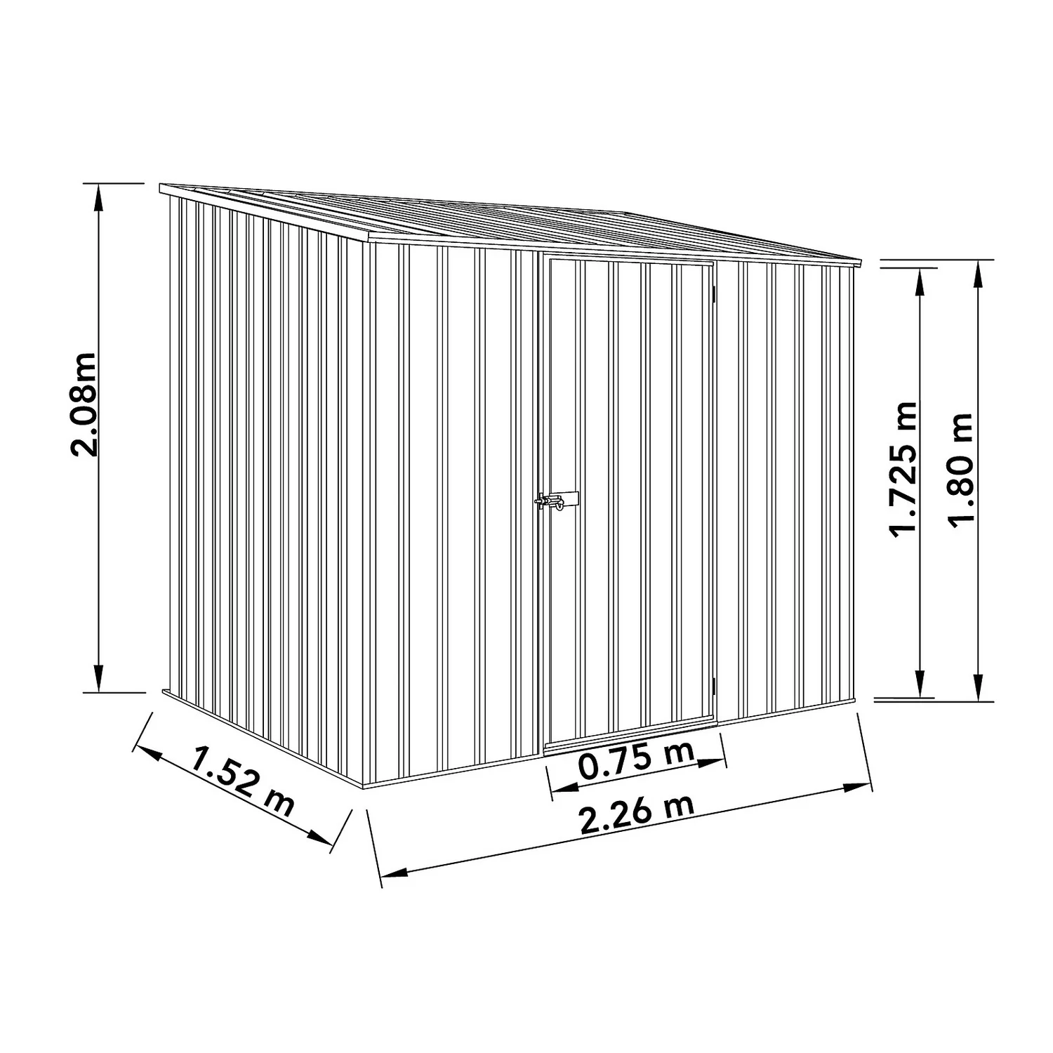 Absco 7.5 X 5ft Space Saver Metal Pent Shed - Grey - Image 3