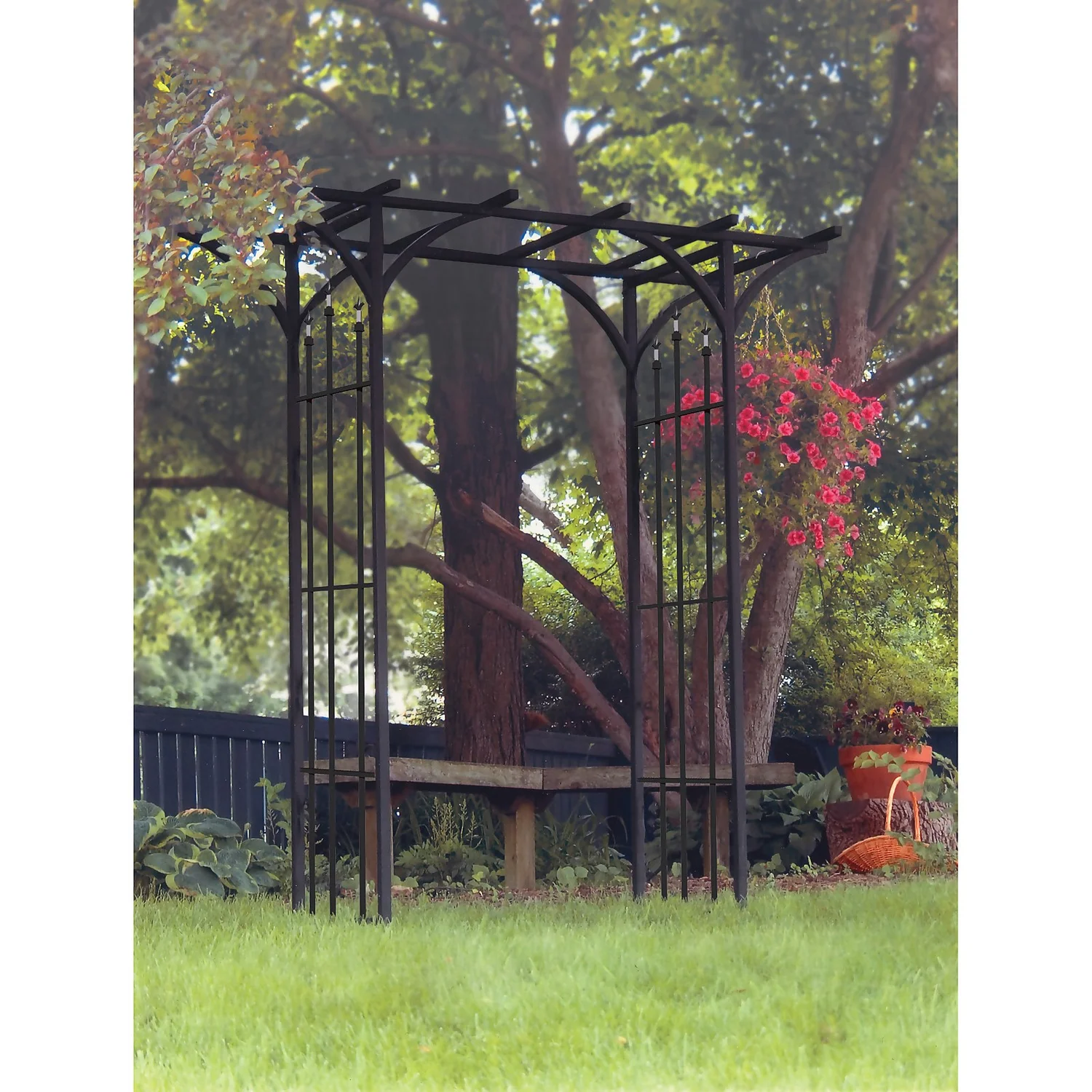 Panacea Flat Top Garden Steel Arch With Finials - Black - Image 2