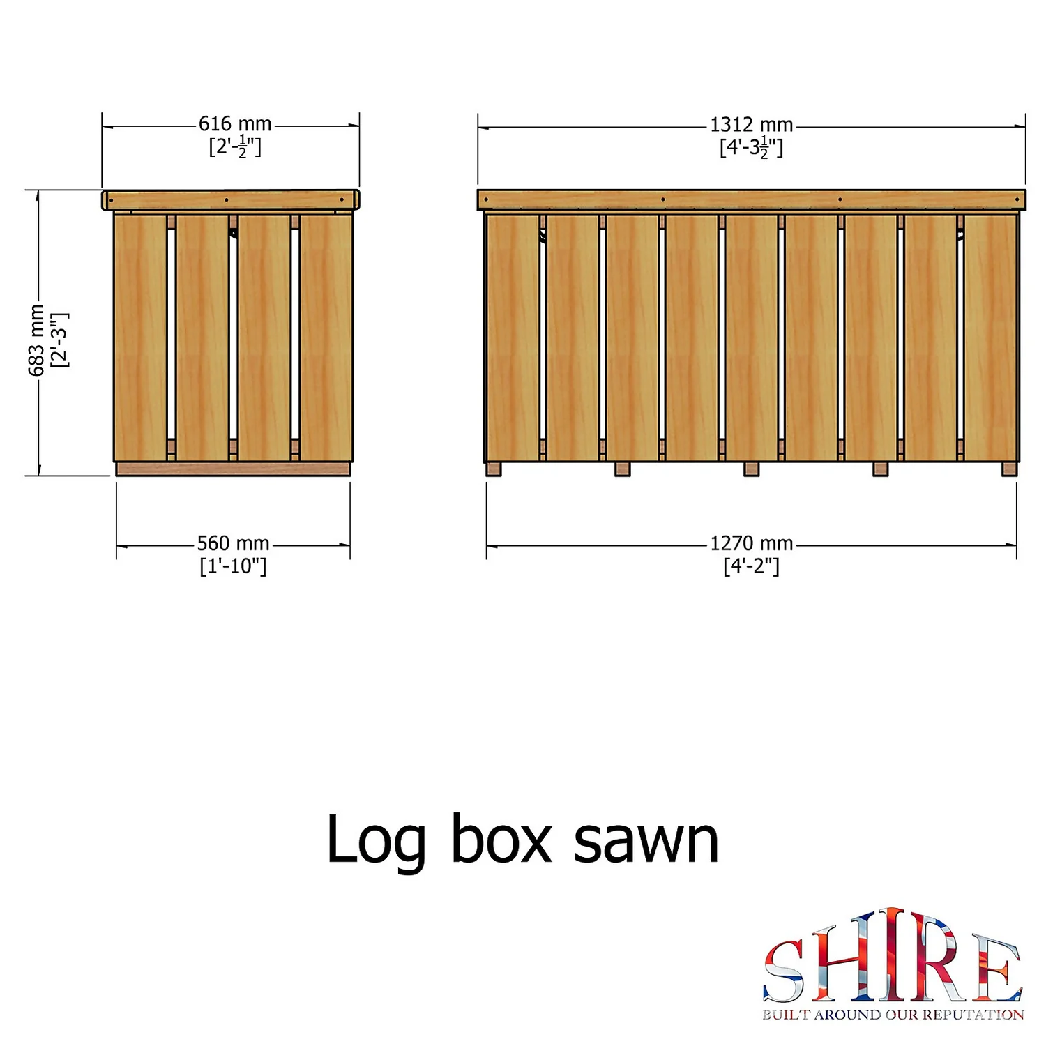 Shire Sawn Timber Garden Storage Log Box 4x2 - Image 3