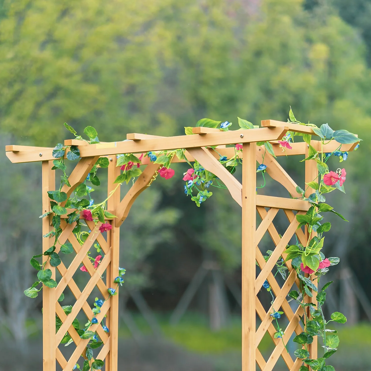 Homebase Wooden Garden Arched Trellis With Planters - Image 5