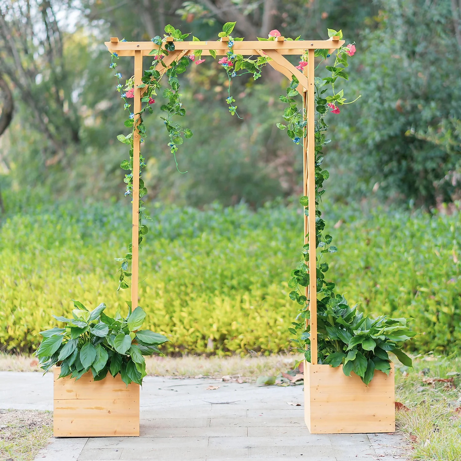 Homebase Wooden Garden Arched Trellis With Planters - Image 2
