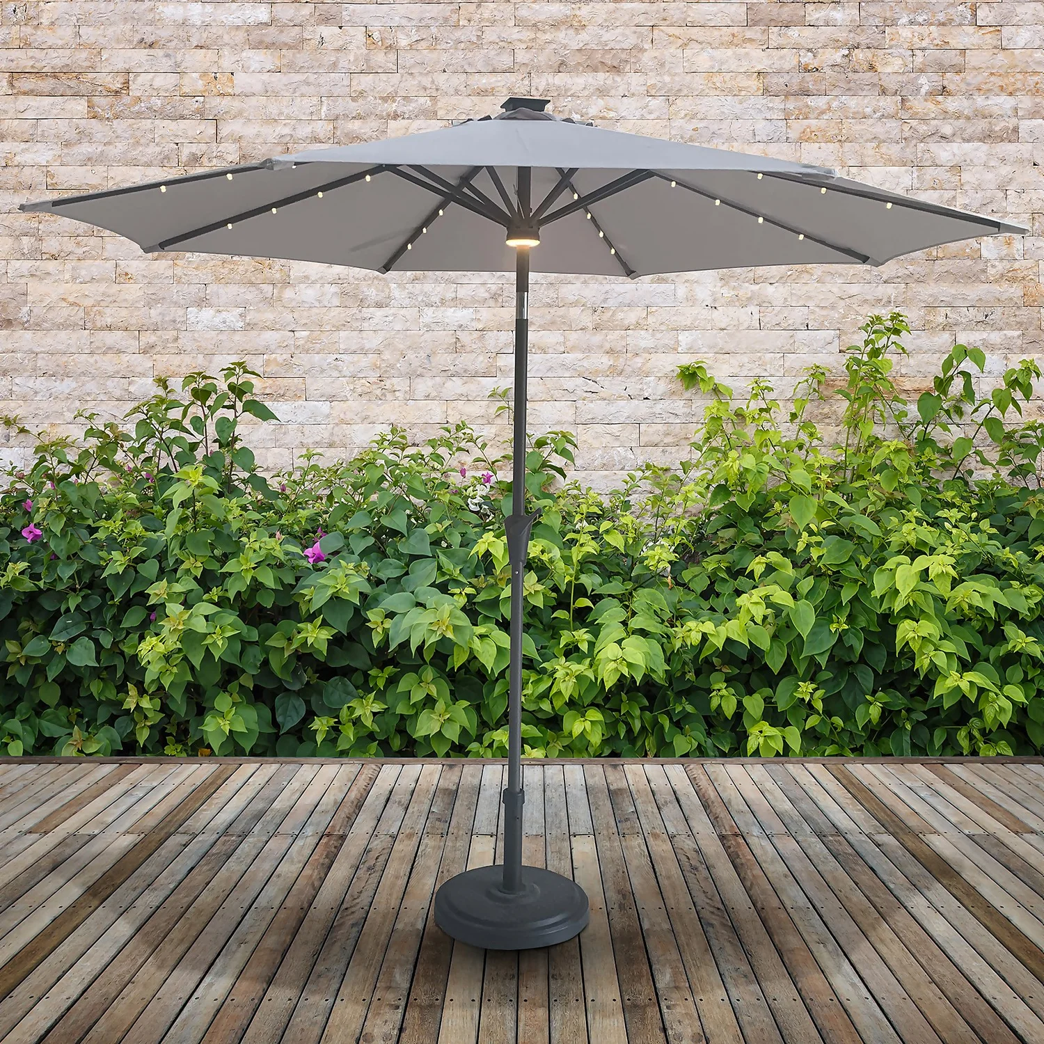 Parasol With Solar Lights 2.7m - Natural