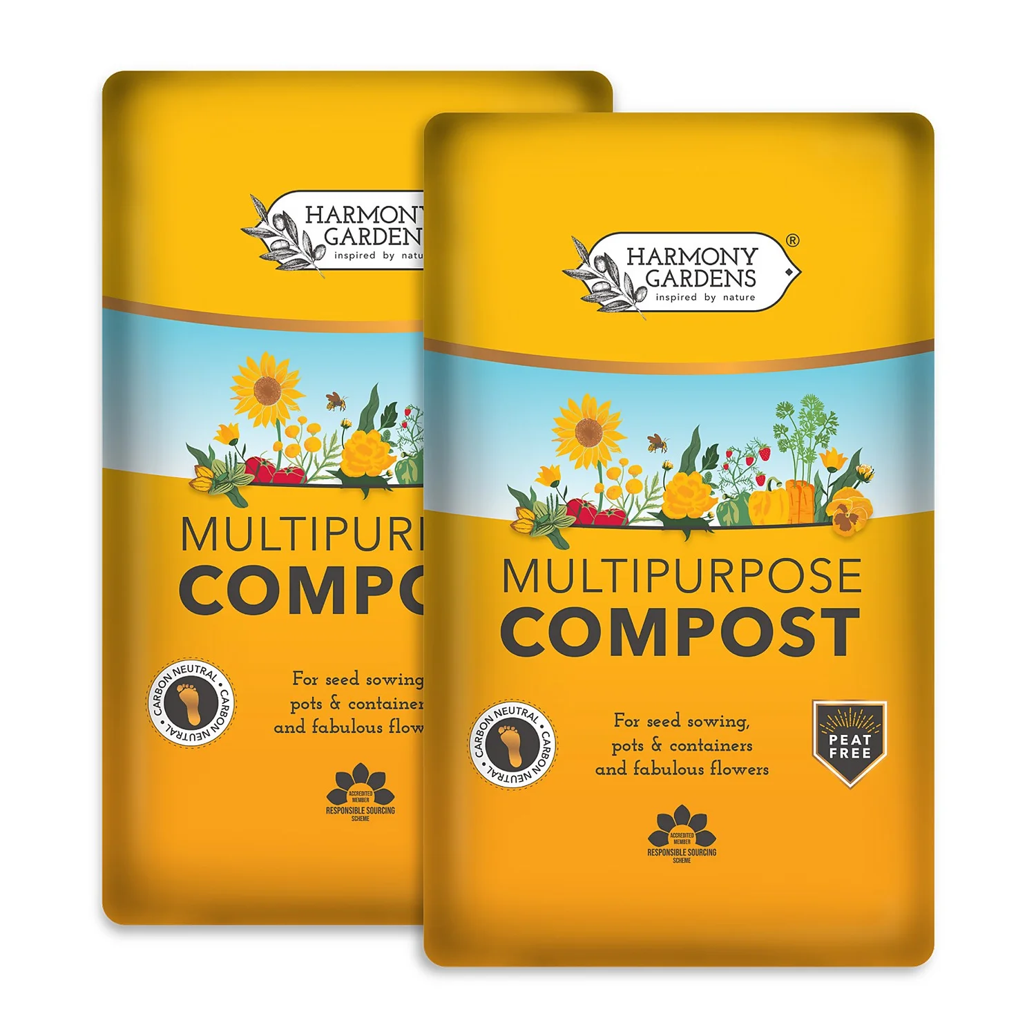 Harmony Gardens Multipurpose Compost - 2 Bags (Total 100 Litres / 23Kg)